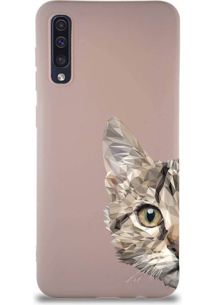 Samsung Galaxy A50 Soft Premier Kapak Catface Tasarımlı Silikon Kılıf - Pudra