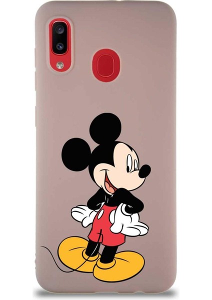 Samsung Galaxy A20 Soft Premier Kapak Mickey Mouse-D Tasarımlı Silikon Kılıf - Pudra