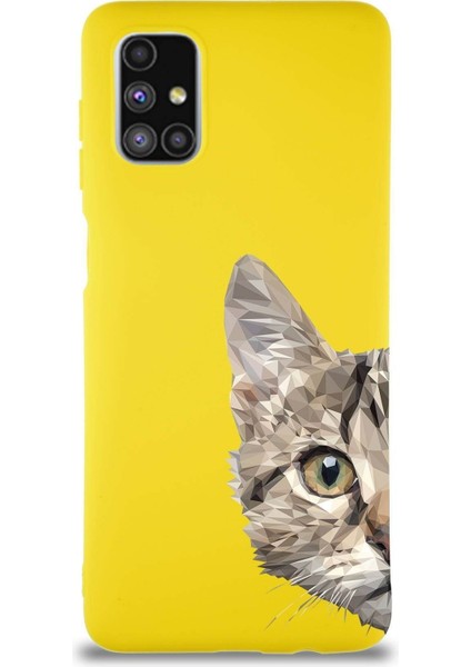 Samsung Galaxy M51 Soft Premier Kapak Catface Tasarımlı Silikon Kılıf - Sarı
