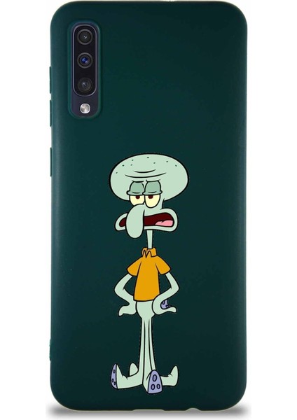 Samsung Galaxy A50S Soft Premier Kapak Squidward Dokunaç Tasarımlı Silikon Kılıf - Yeşil