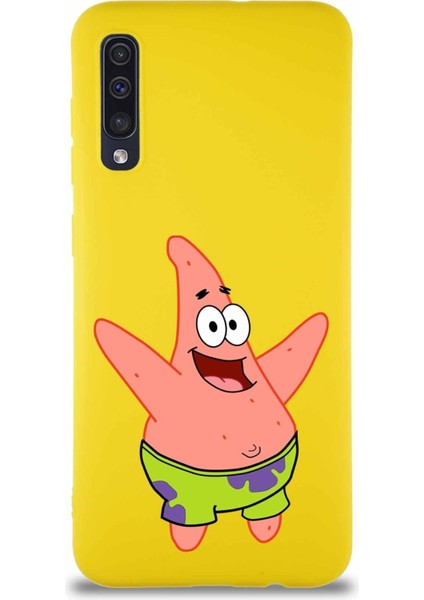 Samsung Galaxy A50 Soft Premier Kapak Patrick Yıldız Tasarımlı Silikon Kılıf - Sarı