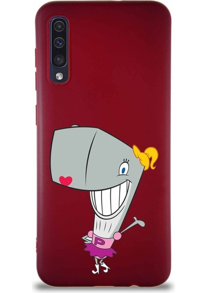 Samsung Galaxy A50 Soft Premier Kapak Pearl Yengeç Tasarımlı Silikon Kılıf - Mürdüm