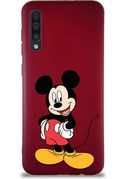 Samsung Galaxy A50S Soft Premier Kapak Mickey Mouse-E Tasarımlı Silikon Kılıf - Mürdüm
