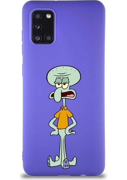 Samsung Galaxy A31 Soft Premier Kapak Squidward Dokunaç Tasarımlı Silikon Kılıf - Mor