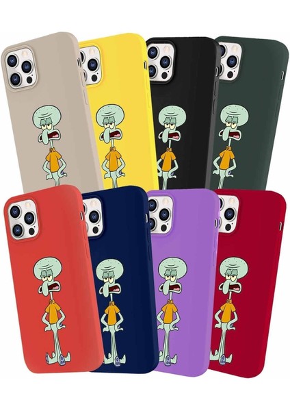 Samsung Galaxy A31 Soft Premier Kapak Squidward Dokunaç Tasarımlı Silikon Kılıf - Mor