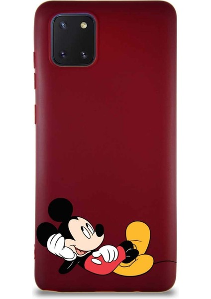 Printify Samsung Galaxy A81 Soft Premier Kapak Mickey Mouse-F Tasarımlı Silikon Kılıf - Mürdüm