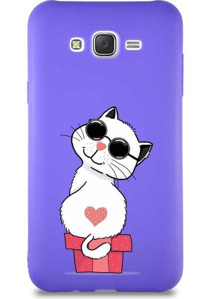 Samsung Galaxy J7 Core Soft Premier Kapak Coolcat Tasarımlı Silikon Kılıf - Mor