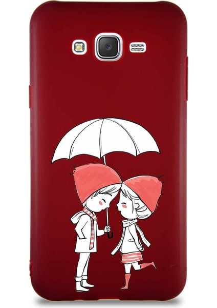 Samsung Galaxy J7 Core Soft Premier Kapak Aşk Tasarımlı Silikon Kılıf - Mürdüm
