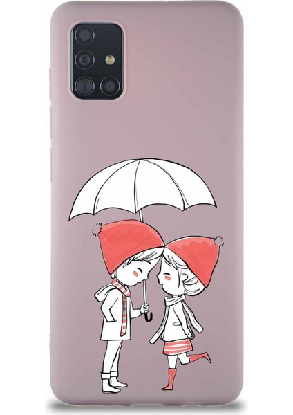 Samsung Galaxy M31S Soft Premier Kapak Aşk Tasarımlı Silikon Kılıf - Pudra