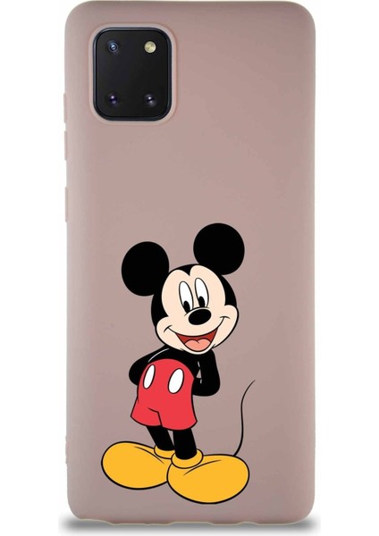Samsung Galaxy Note 10 Lite Soft Premier Kapak Mickey Mouse-B Tasarımlı Silikon Kılıf - Pudra