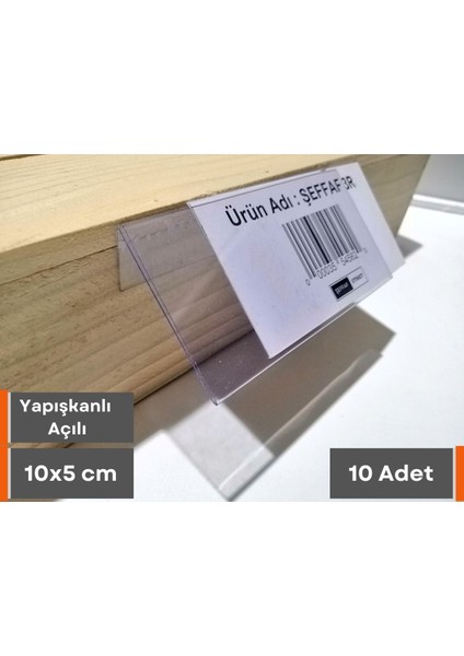 Şeffaf Etiket 10 Adet Pvc 5X10 cm Etiketlik Yapışkanlı Şeffaf Açılı Raf Etiketliği Isim Ürün Etiketi Etiket Cebi