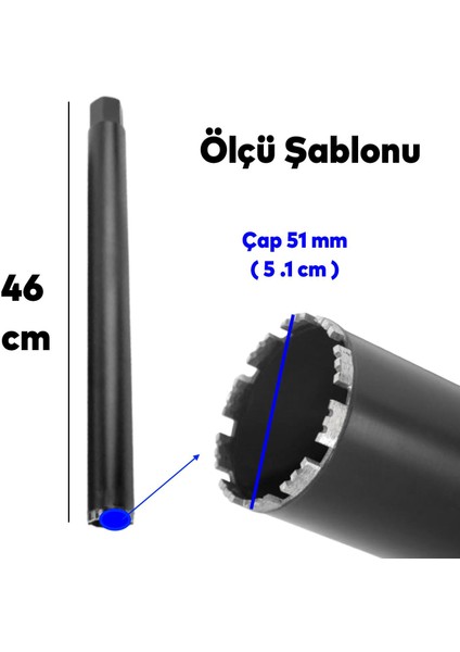 Elmas Karot Ucu 51 mm Shun Beton Zemin Duvar Delme Delik Açma Panç Aparat Uç Deprem Numune Al Test