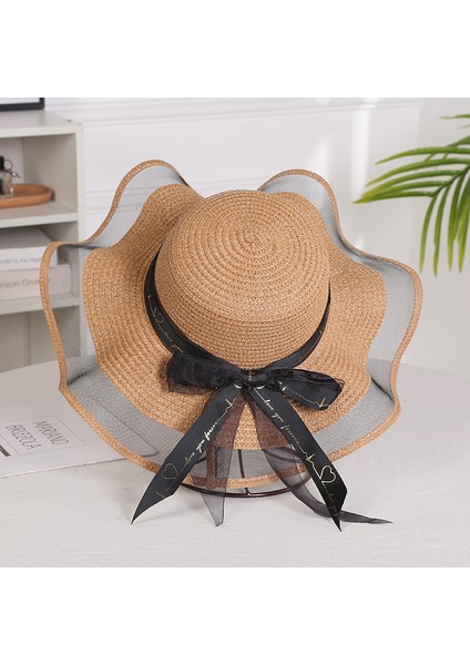 Şapka Bayanlar Yaz Örgü Hasır Şapka Büyük Şapka Katlanabilir Güneş Şapkası (Yurt Dışından)