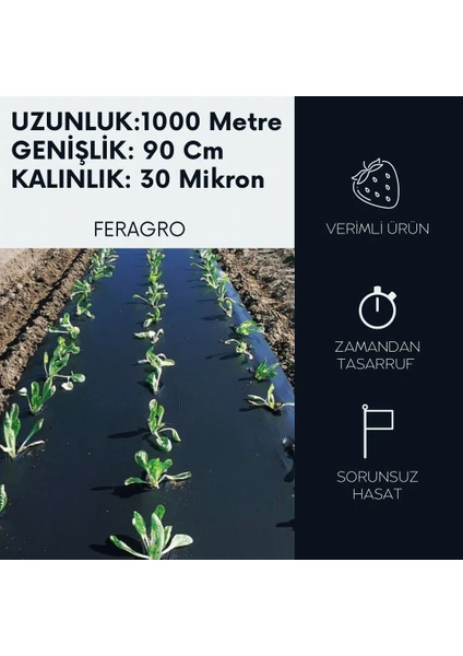 Agrofer/uzunluk 1000 Metre/genişlik 90 Cm/kalınlık 30 Mikron/plastik Siyah Malç Naylonu