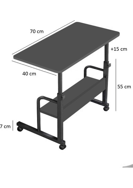 Yükseklik Ayarlı Dikiş Makinesi Sehpası - Antrasit (Frenli Tekerli) 70X40 Oval Kenar