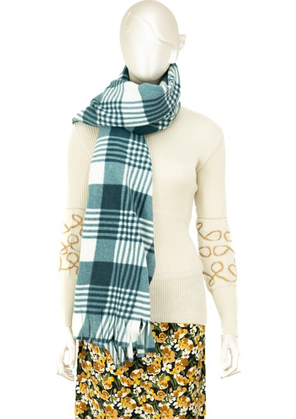 Kadın Kışlık Polar Geniş Tarz Atkı Şal Pamuklu Iplikten Örme Şık Kare Desenli Modern