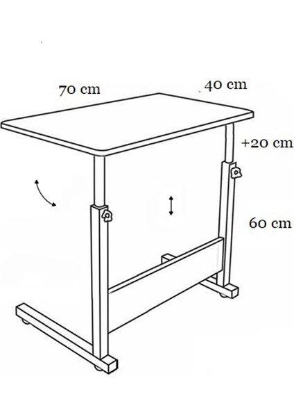 Yükseklik Ayarlı Eğimli ve Katlanabilen Laptop Sehpası - Antrasit (Tekerli) 70X40