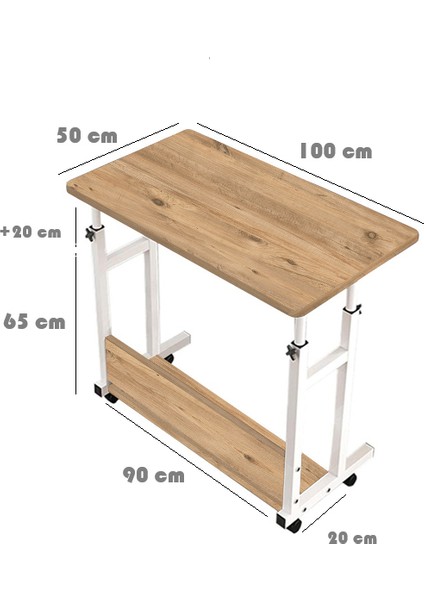 Yükseklik Ayarlı Çalışma Masası - Atlantik Çam 3 (Tekerli) 100X50 Oval Kenar