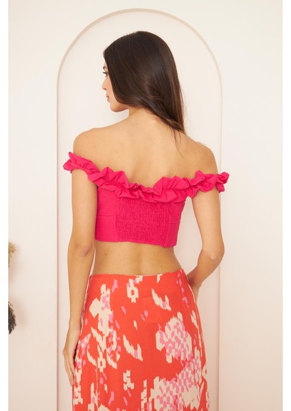 Pembe Fırfırlı Crop Bluz DM7002