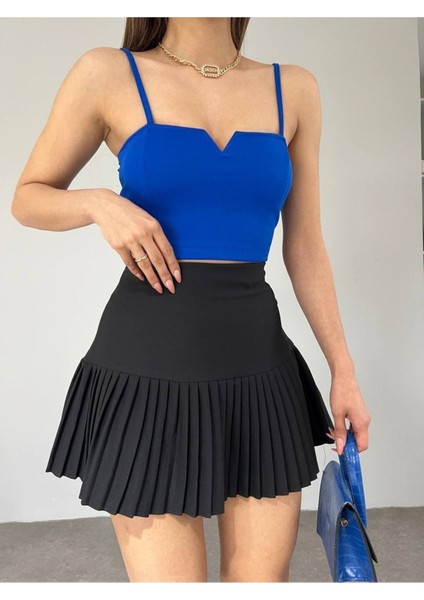 Kadın Mavi Scuba Crep Kumaş Mini Crop fiyatları