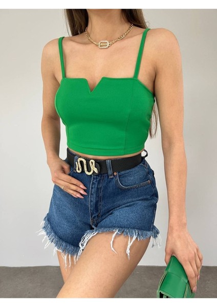 Kadın Yeşil Scuba Crep Kumaş Mini Crop fiyatları