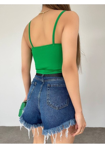 Kadın Yeşil Scuba Crep Kumaş Mini Crop modelleri