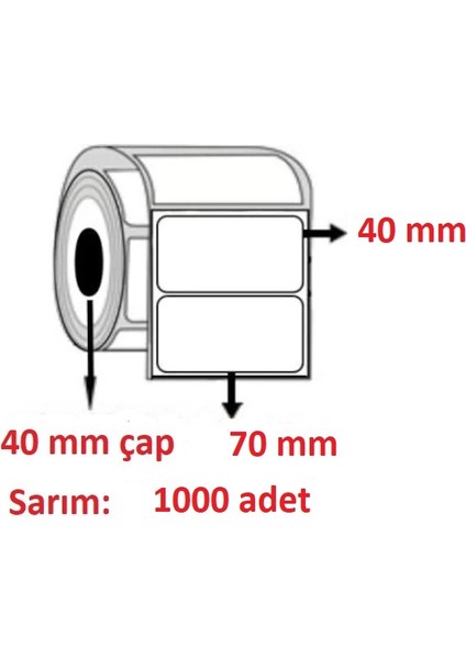 40X70 Kuşe Barkod Etiketi 1000 Li 10 Rulo 10.000 ADETTİR