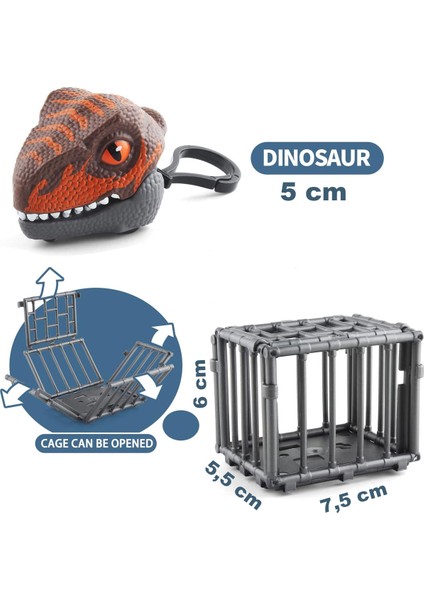 Kafeste Velociraptor Mini Dinozor Arabası Anahtarlık Oyuncak Çek Bırak Dinozor