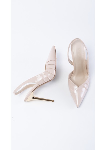 Brice Bej Rugan Sivri Burun Dekolteli Arkası Açık Abiye Topuklu Ayakkabı modelleri