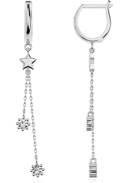 Yıldız Sallantılı Tohum Beyaz Gümüş Küpe