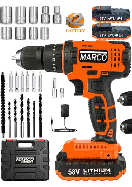 Tekno Trust Anahtarsız Alman Technology 58 V 10AH Bakır Sargılı Endless Power Çift Akülü 27 Pcs Set Hediyeli Ak