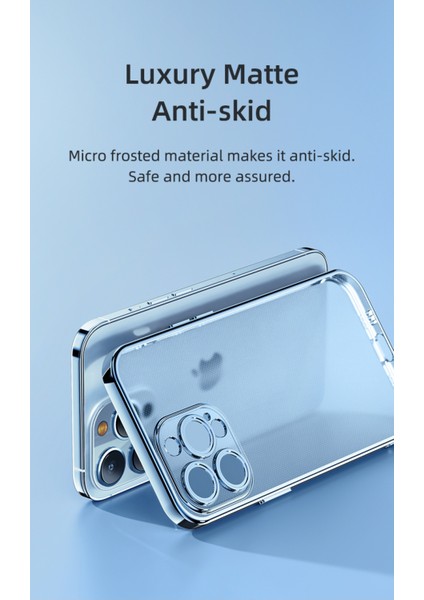 iPhone 13 Pro Elektrokaplama ve Kamera Koruyuculu Mat Silikon Kılıf Şeffaf Mavi modelleri