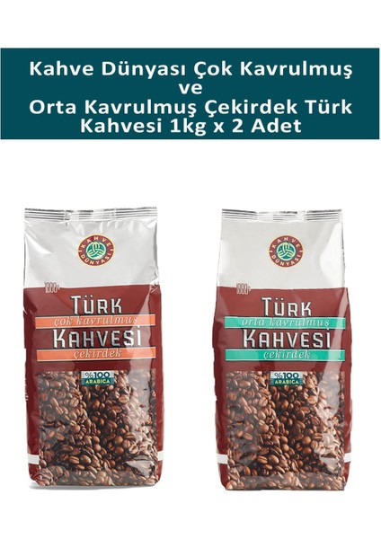 Kahve Dünyası Çok Kavrulmuş ve Orta Kavrulmuş Türk Kahvesi 1 kg x 2 Adet