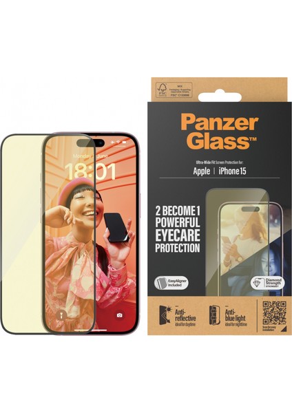 Eyecare Screen Protection iPhone 15 | Ultra Geniş Fit Ve Kolay Hizalama Kit