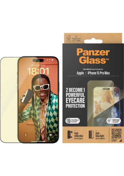 Panzerglass Eyecare Screen Protection iPhone 15 Pro Max | Ultra Geniş Fit