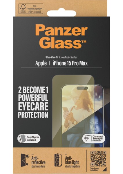 Panzerglass Eyecare Screen Protection iPhone 15 Pro Max | Ultra Geniş Fit