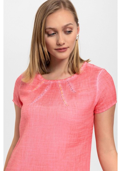 Pembe Şile Bezi Çiçek Işlemeli Kısa Kollu Yazlık Astarsız Plaj Pamuklu Elbise indirimleri