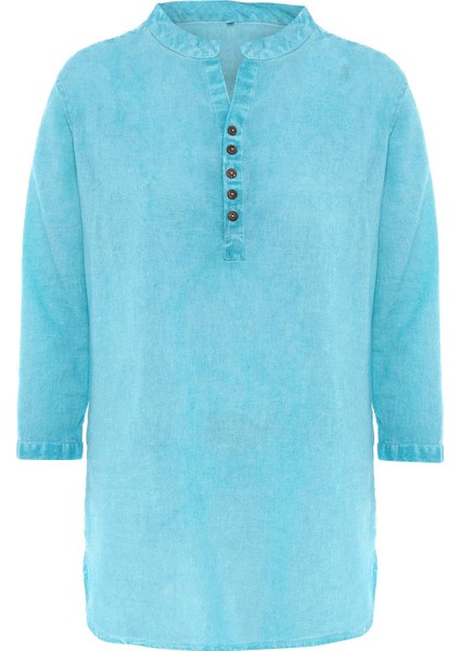 Mavi Düğmeli Truvakar Kolu Şile Bezi Sıfır Yaka Pamuklu Bluz indirimleri