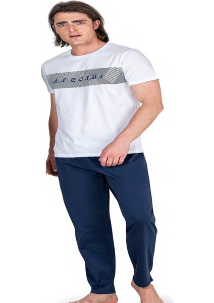 6050 Erkek Beyaz Kısa Kollu Pijama Takımı
