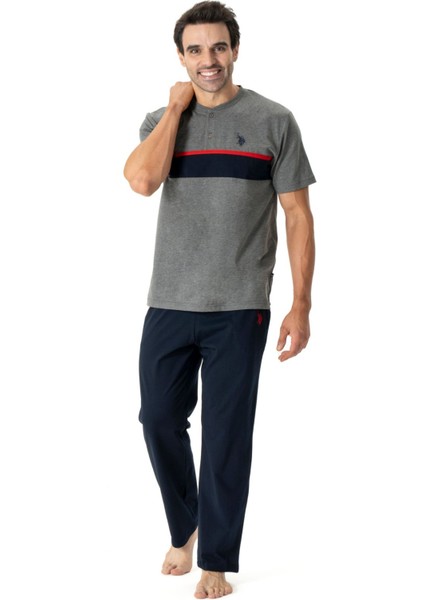 18796 Erkek Antrasit Melanj Patlı Kısa Kollu Pijama Takımı