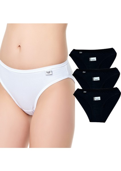 Kadın Elastan Düz Bikini Külot Siyah 3'lü Paket