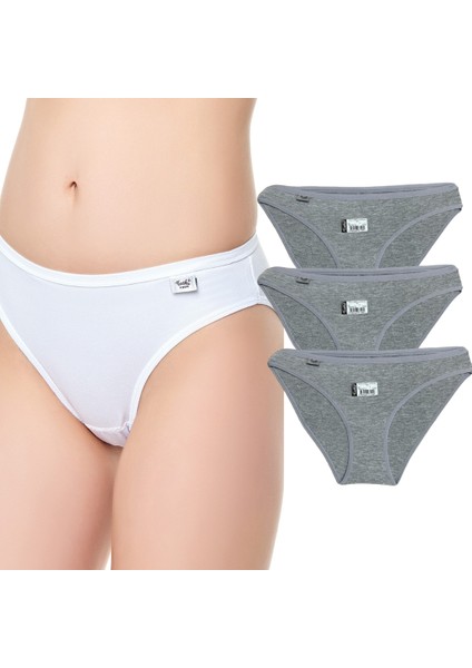 Kadın Elastan Düz Bikini Külot Gri 3'lü Paket