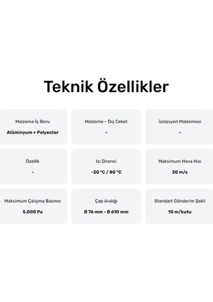 Ø102 mm Air Alüminyum Izolesiz Flexible Esnek Hava Kanalı - Davlumbaz - Aspiratör Borusu (10 Mt)