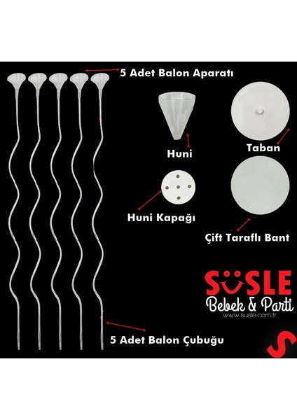 Spiral 50 Cm, 5'li Balon Standı (Balonlar Hariç)