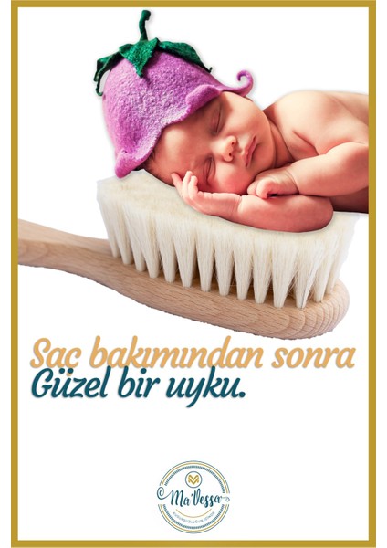 %100 Doğal Keçi Kılı Extra Yumuşak Bebek Saç Fırçası - Konak Tarağı (Mini Boy)