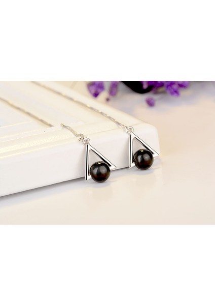 Güzel Üçgen Geometrik 925 Ayar Gümüş Takı Uzun Abartılı Doğal Siyah Kristal Püskül Dangle Küpe SE315 (Yurt Dışından) modelleri
