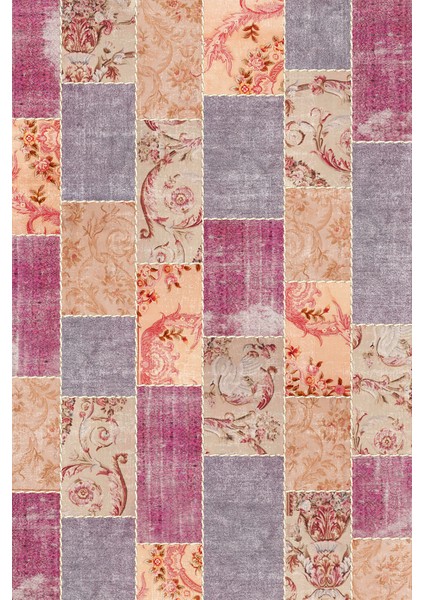 Lina Patchwork Kadife Yıkanabilir Kaymaz Pamuk Tabanlı Salon Halısı modelleri