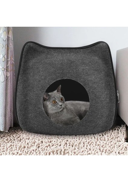 Cute Detachable Felt Cat Bed Breathable Solid Color Zipper Cats Cave House All Season Deep Sleeping Bag Basket Pet Accessories (Yurt Dışından)