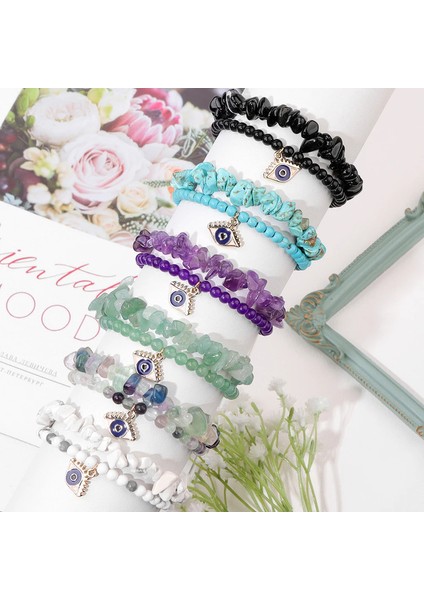 2 Adet Taş Bilezik Seti Moda Nazar Charm Bilezik Kadınlar Için Doğal Kristal Bilezik Seti Erkekler Takı Moda Dilek Bilezikler (Yurt Dışından) fiyatları