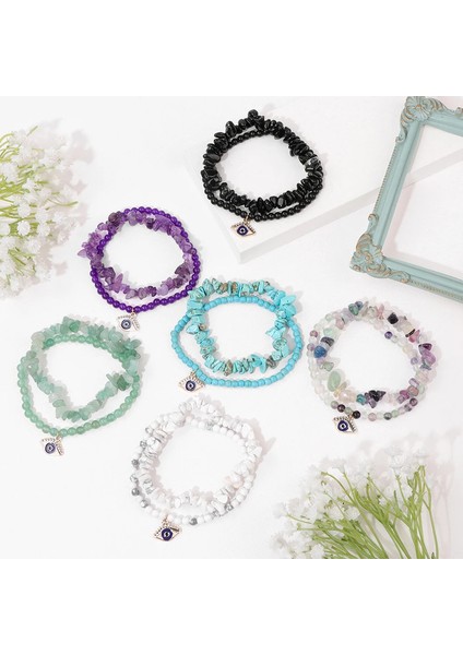 2 Adet Taş Bilezik Seti Moda Nazar Charm Bilezik Kadınlar Için Doğal Kristal Bilezik Seti Erkekler Takı Moda Dilek Bilezikler (Yurt Dışından) modelleri